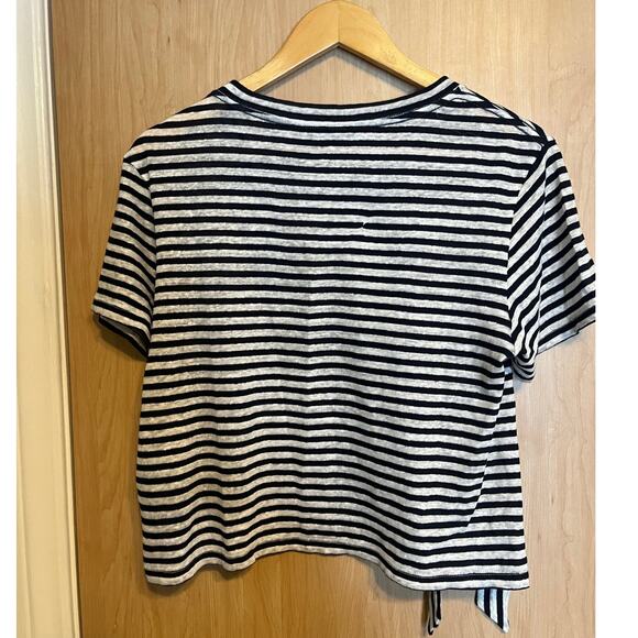 ALLSAINTS Tujen Striped Tee Linen Cotton Dark Blue / White Nautical Minimalist - Picture 3 of 5